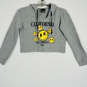 Love Junkie Girl's Grey Hoodie Sweatshirt Long Sleeve Size Large Smiley